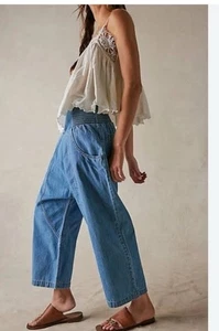We The Free People Lunan Pull On Haremshose Damen L blau Denim Crop Barrel - Bild 1 von 8