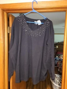 Liz & Me Essentials Black Long Sleeve Bedazzled Shirt Size 4X - Picture 1 of 3