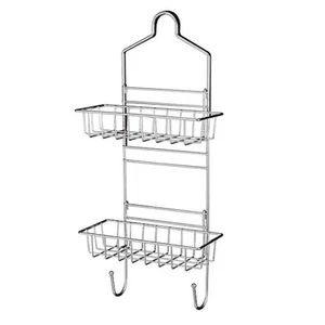 Shower Caddy Over Shower Head Basket Shelf with Hooks Stainless Steel in Chrome - Picture 1 of 6