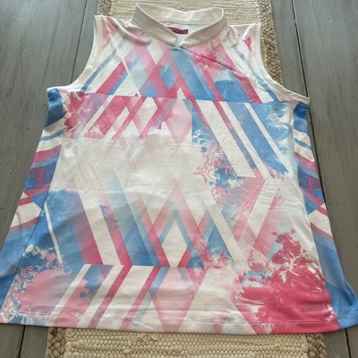 Terry Precision Soliel Sleeveless White Pink Blue Cycling Jersey Side Zip Sz 1X - Изображение 1 из 4
