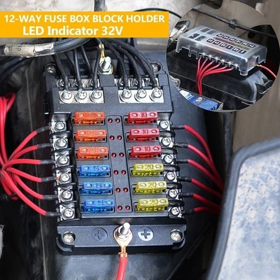 12-Way Fuse Box Block w/ LED Light Indication for Car Truck Boat RV Marine 32V Foto 1 de 4
