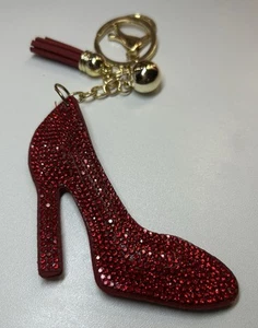 RHINESTONE RED HIGH HEEL SHOE KEYCHAIN BAG CHARM - Picture 1 of 1