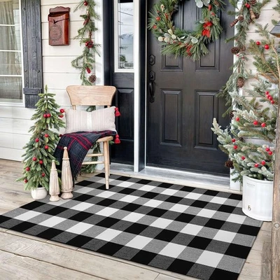 Alfombra Buffalo a Cuadros 3x5 Pies Blanco y Negro Alfombra Lavable Frontal D... Foto 1 de 4