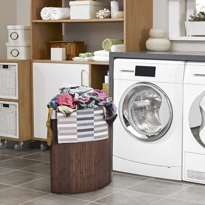 Costway Corner Bamboo Hamper Laundry Basket Washing Cloth Bin Storage Bag Brown - Изображение 1 из 4