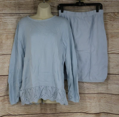 VINTAGE American Knitworks Womens Size Large Knit Top & Skirt Set Baby Blue - Imagem 1 de 4