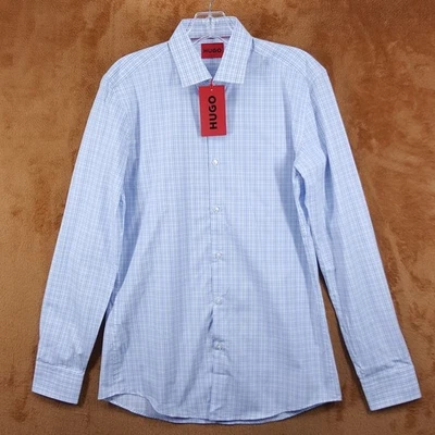 Camisa HUGO BOSS Para Hombres 15 38 Azul Cuadros Botones Calce Ajustado KENNO $128 Foto 1 de 4