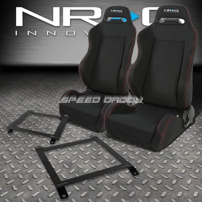 NRG 2 TYPE-R RED STITCHES  RACING SEATS+LOW MOUNT BRACKET FOR 89-97 MIATA MX5 - Image 1 of 4