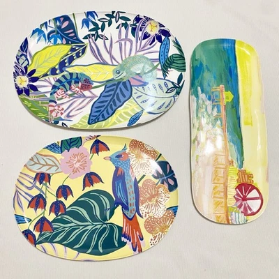 Bandejas de melamina camaleón tropical hechas en negro Anthropologie platos platos Foto 1 de 4