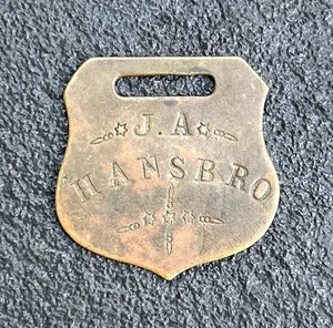 Antique J A HANSBRO - FOREST HOME, MO Missouri? luggage tag watch fob - Picture 1 of 3