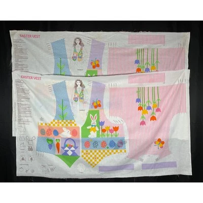 2 Vintage Fabric Panels for Creating Easter Vests, Cut and Sew - Image 1 of 4