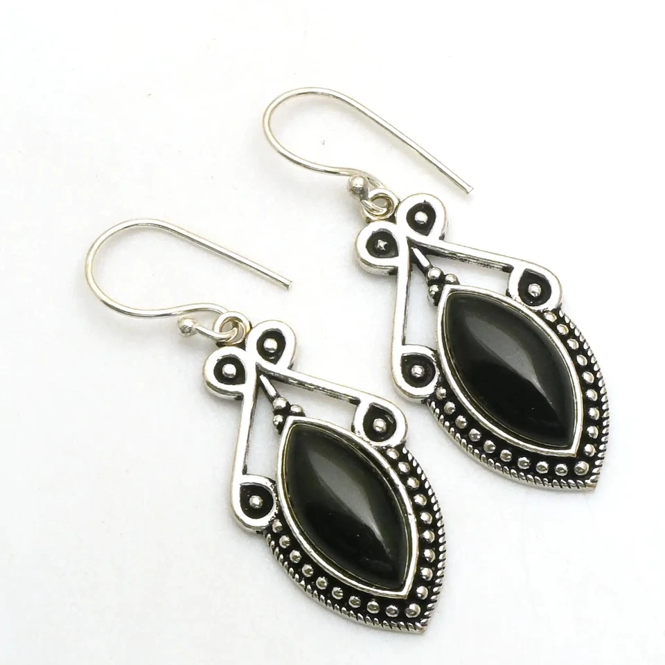 Black Onyx Gemstone Handmade Drop Dangle Earrings Jewelry Gift 1.8" AE-92429 - Image 1 of 1