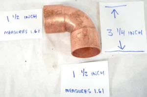 New Solid Copper 90 Degree Fitting Elbow 1-1/2 x 1-1/2 I.D. Sweat 3 1/4 radius - Picture 1 of 6
