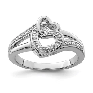 Sterling Silver Rhodium Plated Diamond Double Heart Ring Size 8 for Women 3.56gm - Picture 1 of 4