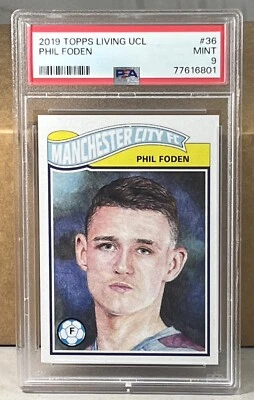 2019 TOPPS LIVING UCL #36 PHIL FODEN PSA 9 MINT MANCHESTER CITY FC - Image 1 of 2