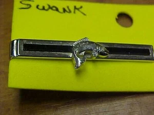 Tie Bar by Swank-Vintage with Salmon Silver Tone Black Enamel  #15542C - Picture 1 of 3
