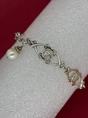 Pulsera Charles Rennie Mackintosh Plata 925 Glasgow Rosa y Acento Perla Blanca Foto 1 de 4