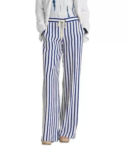Lauren Ralph Lauren Striped Wide Leg Plazzo Pants White/Royal Blue Size Large - Picture 1 of 17