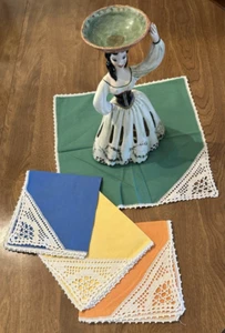 4 VTG Spring Napkins & Napkin-Toothpick Holder Multi-Colored Ensemble - Picture 1 of 6