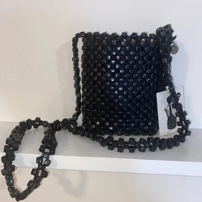 THE SAK Collection Small Black Beaded Purse 20” Drop Strap 6"x 7"x 1-1/2” NWT - Изображение 1 из 4