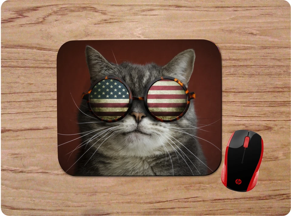PATRIOTIC AMERICAN FLAG KITTY CAT NEOPRENE NON-SLIP SOFT MOUSE PAD USA SHIP - Image 1 of 1