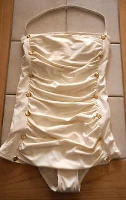 Купальник цельный Juicy S цвета слоновой кости с золотыми пуговицами - Изображение 1 из 4