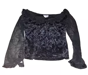 vintage y2k black velvet mesh long seeve top shirt M fairy grunge whimsi goth - Picture 1 of 3