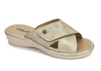 TIGLIO 1677 BLU ROSE PLATINO ARGENTO PANTOFOLE CIABATTE DONNA ESTIVE A STRAPPO - Immagine 1 di 4