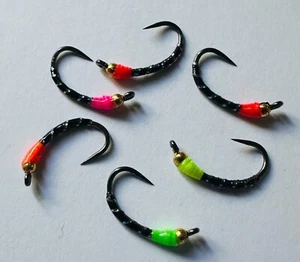 Trout Flies beaded red mirror flash hot spot buzzers size 10 - Picture 1 of 5