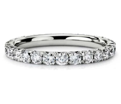 Pave 1 Carat Round Brilliant Natural Diamonds Eternity Band Ring 18K White Gold - Image 1 of 4