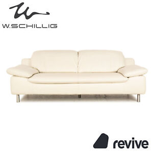 Willi Schillig Leather Three-Seater Cream Manual Function Sofa Couch
