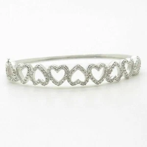 3CT Round Lab created Diamond Heart Shape Bangle Bracelet 14K White Gold Plated - Picture 1 of 4