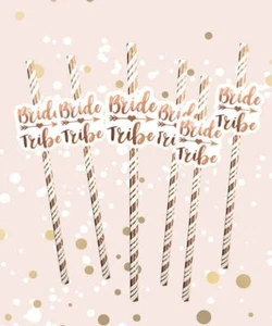 6 X HEN PARTY DELUXE "BRIDE TRIBE" ROSE GOLD PAPER STRAWS HEN NIGHT PARTYWARE - Picture 1 of 1