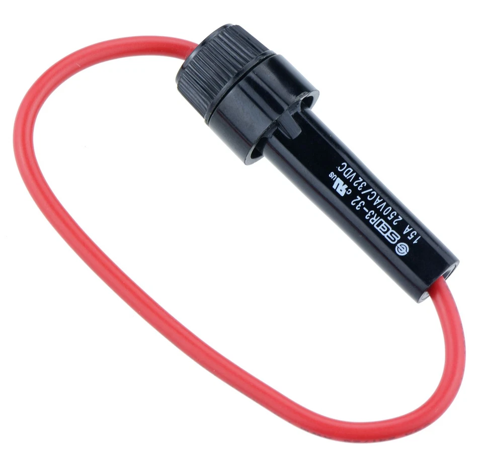 SWITCH ELECTRONICS 5 x Black 20mm Inline Fuseholder 15A 250V