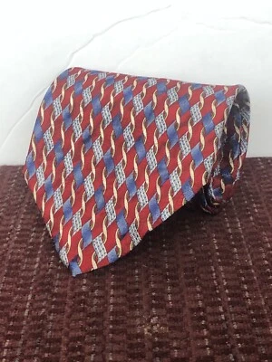 Corbata para hombre Roundtree & Yorke 100 % seda cosida a mano azul borgoña y dorado corbata EE. UU. Foto 1 de 4