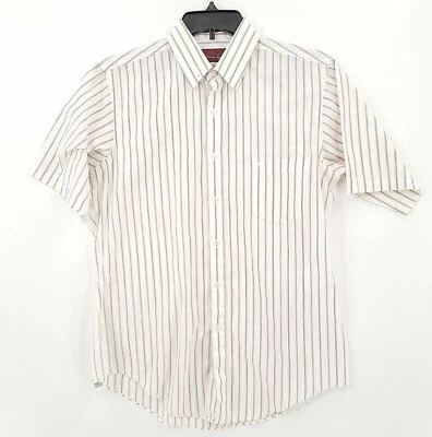 Etienne Aigner Mens Dress Shirt Short Sleeve 16 White Multi Striped Collar Stain - Image 1 of 4