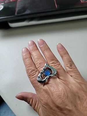 Anillo corazón grande resina azul plateado estilo uno ajustable Foto 1 de 4