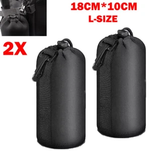 2x L DSLR Camera Len Pouch Case Bag Cover Neoprene For Canon Nikon Panasonic US - Picture 1 of 8