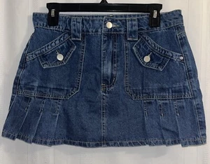 BEAUDRM Women's Low Waist Mini Denim skirt Button Front Pleated Bodicom Size M - Picture 1 of 7