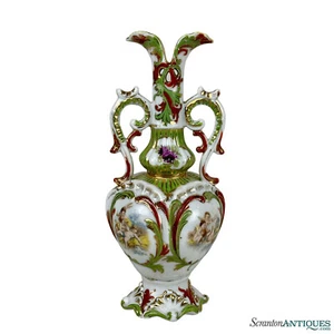 Vintage Rococo Green Porcelain Cherub Handle Vase - Picture 1 of 8