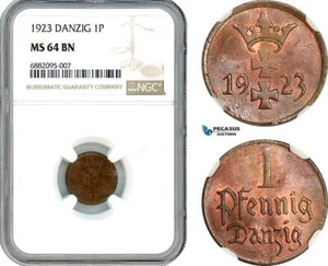 AJ336, Poland, Danzig, 1 Pfennig 1923, NGC MS64BN - Picture 1 of 1