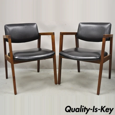 Pair Vintage Mid Century Modern Walnut Arm Chair Lounge Chair by United Chair Co Cover