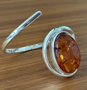 Brazalete Brazalete Hecho a Mano Ámbar Báltico Piedras Preciosas Coñac Plata de Ley 925 Ovalado - Imagen 1 de 1
