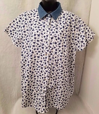 Zero 2 Nine женская рубашка блузка размер M средний синий белый цветочный Jean - Изображение 1 из 3