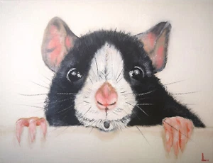 Pintura al óleo original de rata arte de pared pequeño rata de lujo 100 % hecho a mano 7,1 x 9,4 pulgadas - Imagen 1 de 5