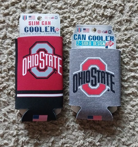 2 Ohio State Can Koozie / Cooler, w/ 2 Sided Design - 1 Slim Can & 1 Regular Can Cover
