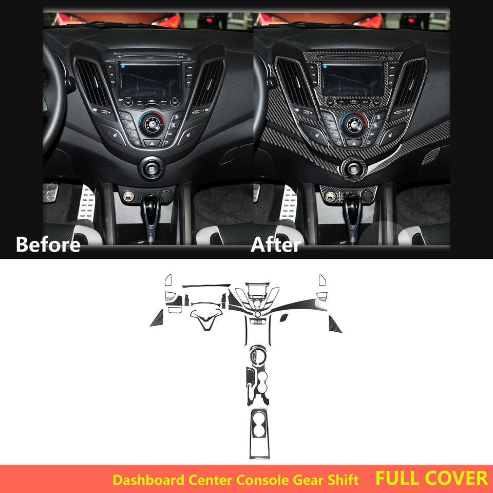 Kits completos de consola de tablero de fibra de carbono real de 39 piezas para Hyundai Veloster 12-17 Foto 1 de 4