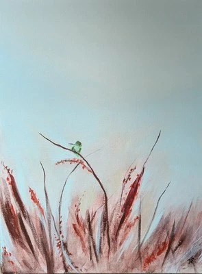 Pintura de paisaje pájaro colibrí original coleccionable arte de Samantha McLean Foto 1 de 3