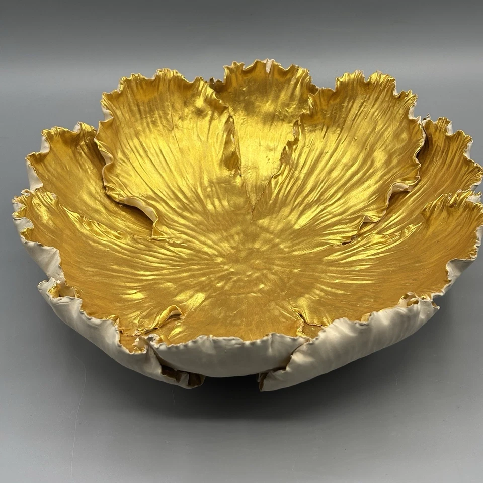 Decoração de peça central de repolho kuri dourado e branco 8,5” peônia em excelente estado usado íris e rosa - Imagem 1 de 4