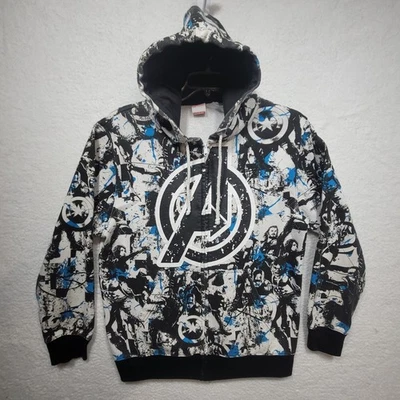 Sudadera con Capucha Marvel Avengers Cremallera Estampado Gráfico Negro Blanco Azul Para Hombre Talla Grande Foto 1 de 4