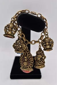 Vintage Charm Bracelet Crystal Antiqued Gold Art Deco Chunky Retro 20s Bin8 - Picture 1 of 12